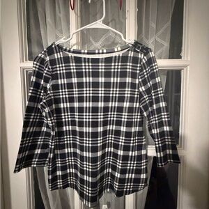 Charter Club Black and White Checkered Long Sleeve Top